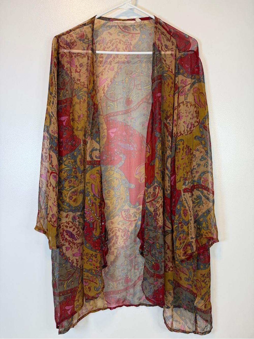 Soft Surroundings Sheer Paisley Kimono Duster Topper Embellishments Women’s L/XL